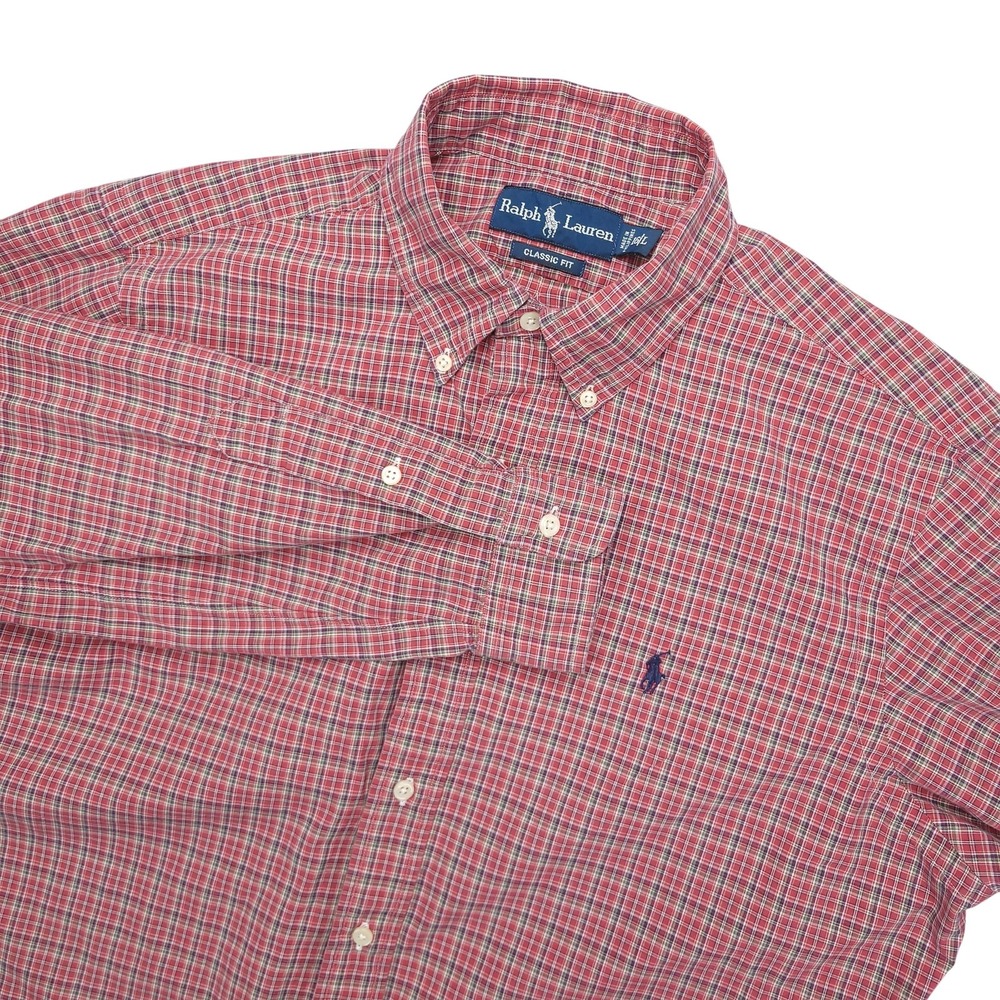 Ralph Lauren Shirt Mens Large Red Plaid Classic Fit Button Down Pony Logo Casual